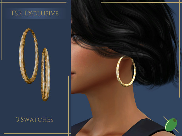 Sims 4 — Paya Hoops by Pitted0live — Large textured metal hoop earrings Custom catalog image