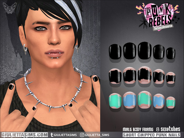 Sims 4 — Punk Rebels - Short Chipped Punk Nails For Men by feyona — Short Chipped Punk Nails For Men (male body frame)