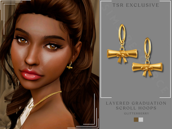 Sims 4 — Graduation Scroll Hoops by Glitterberryfly — A metal hoop earring with graduation scroll charm