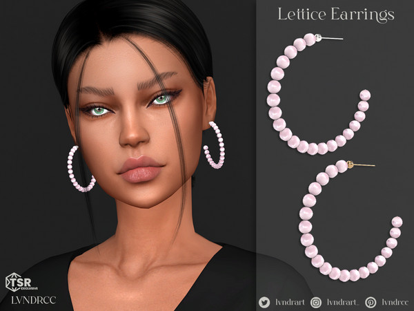 Sims 4 — Lettice Earrings by LVNDRCC — Modern and glam pearl hoop earrings with pink pearls, on silver or gold base.