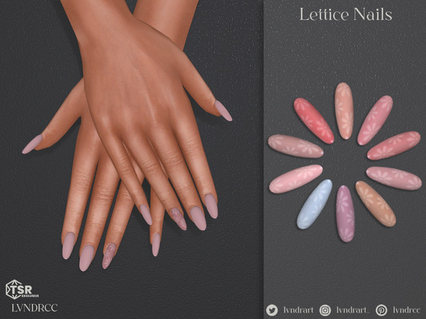 Sims 4 — Lettice Nails by LVNDRCC — Light, round spring nails in soft pastel shades, with minimalist floral detail.