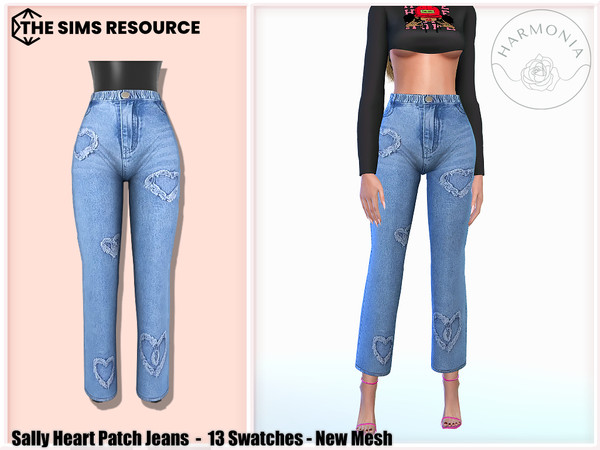 Sims 4 — Sally Heart Patch Jeans by Harmonia — New Mesh