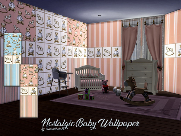 Sims 4 — Nostalgic Baby Wallpaper.package by matomibotaki — Cute nostalgic children's wallpaper set in 2 color shades and