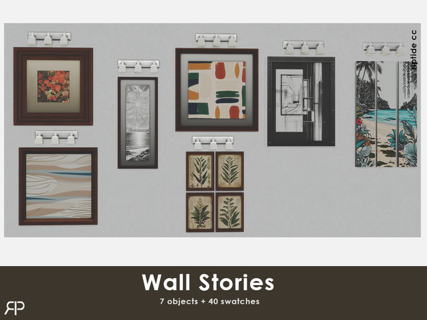 Sims 4 — Riptide CC Wall Stories Coastal Calm Prints by Riptidecc — A curated gallery of seven distinct wall art pieces,