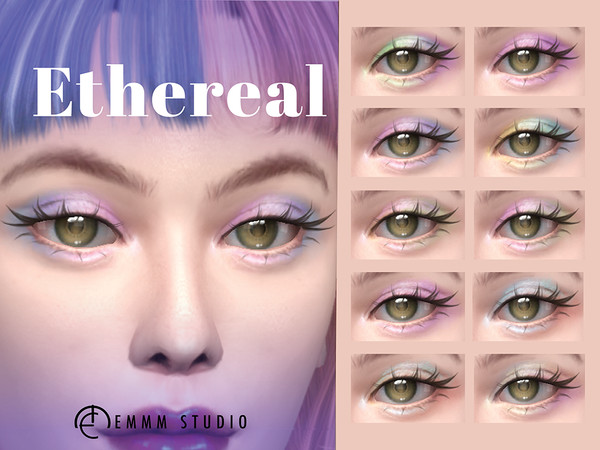 Sims 4 — Ethereal by EMMMcc — Ten ethereal eyeshadows in delicate pastel colours, each featuring a shimmering finish.