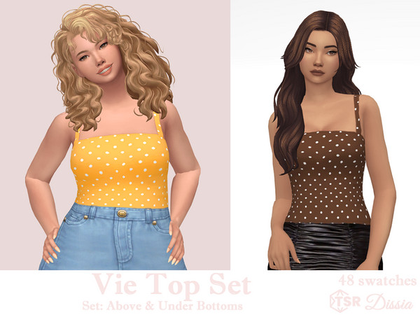 Sims 4 — Vie Top by Dissia — Polka dot tank tops in two versions: tucked in or above bottoms