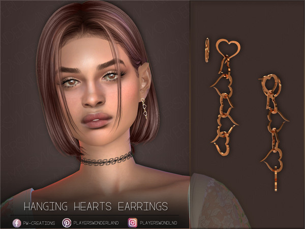 Sims 4 — Hanging Heart Earrings by PlayersWonderland — A cute set of small hearts with additional small hoops. - 5