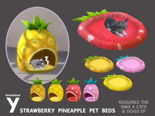 Sims 4 — YannaSims4 Pineapple Strawberry Pet Beds Small Mat by YannaSims4CC — Hi! Strawberries are in season in my part