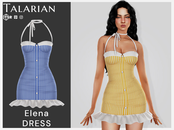 Sims 4 — Elena Dress by talarian — Striped mini dress with halter neckline, front buttons and ruffle hem Available in 15