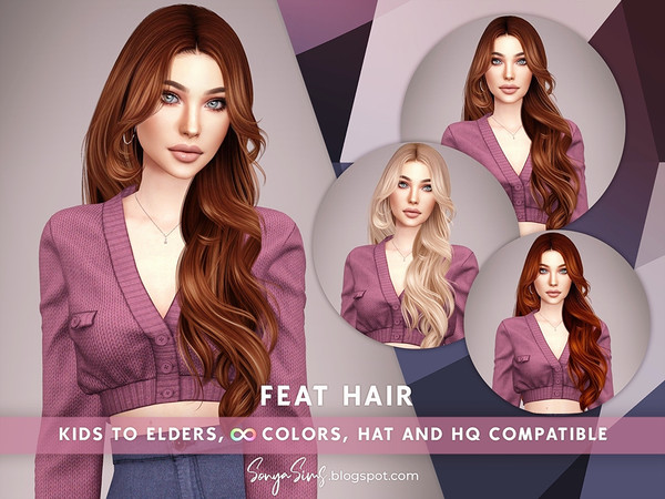 Sims 4 — SonyaSims Feat Hair by SonyaSimsCC — - Wavy hair with curls for your sims. - All LODs (essential for gameplay