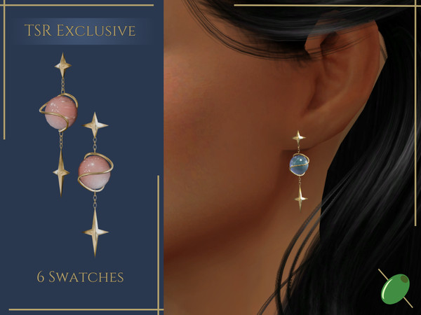 Sims 4 — Saturn Earrings by Pitted0live — Galaxy themed earrings with gold stars and a round stone Custom catalog image
