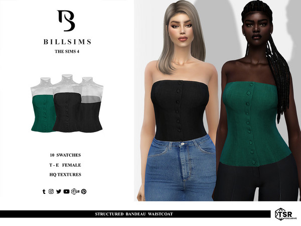 Sims 4 — Structured Bandeau Waistcoat by Bill_Sims — This top features a woven material with a bandeau neckline and a