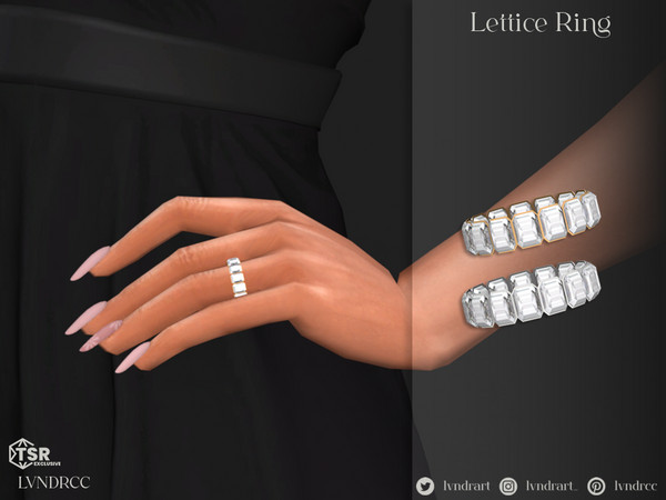 Sims 4 — Lettice Ring by LVNDRCC — Statement ring with inlaid emerald cut diamonds, with minimal and moderate silver or