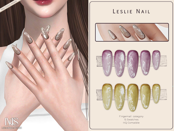 Sims 4 — Leslie Nail by VELYSEA — -Fingernail category -HQ comatble -15 swatches