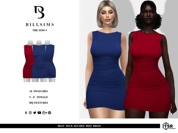 Sims 4 — Boat Neck Ruched Mini Dress by Bill_Sims — This dress features a boat neck design and ruched detailing in a mini