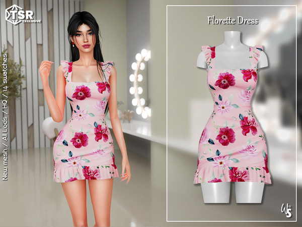 Sims 4 — Florette Dress by WisteriaSims — - FOR WOMAN - NEW MESH - TEEN TO ELDER - Clothing Body Category