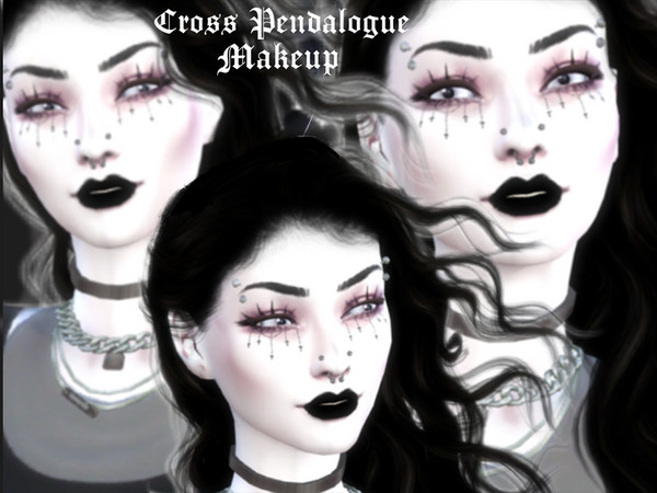 Sims 4 — Cross Pendalogue Makeup by ChloeCasketCC — Gothic makeup featuring 5 cross pendalogues hanging under the eyes.
