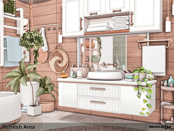 Sims 4 — Refresh Area by Nessca — Refresh Area is a beautiful and very cozy bathroom. The washing machines will ensure