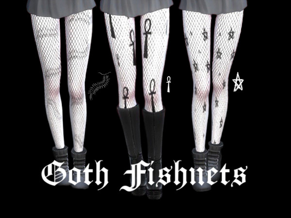 Sims 4 — Pentacle Fishnets.package by ChloeCasketCC — 3 designs of gothic fishnet tights; Centipede, Ankh and Pentagrams