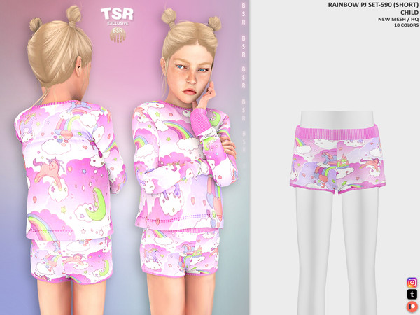 Sims 4 — ChildF- RAINBOW PJ SET-590 (SHORT) BD1511 by busra-tr — 10 colors Child