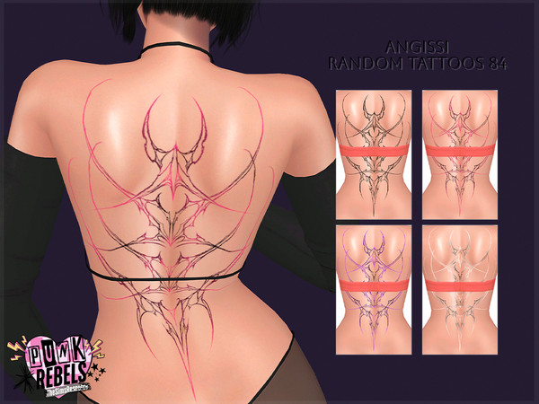 Sims 4 — Random tattoos 84 by ANGISSI — PREVIEWS MADE USING HQ MOD 4 colors