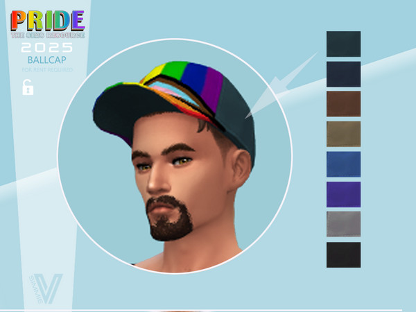 Sims 4 — P25 Ballcap by SimmieV — We've taken the current Pride Flag and applied it to a baseball cap. This includes an