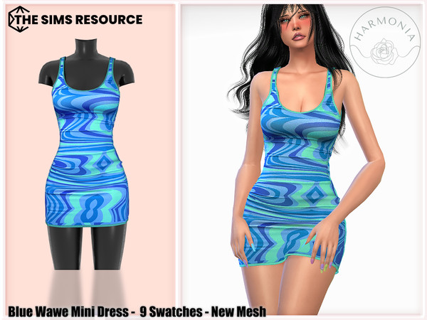 Sims 4 — Blue Wave Mini Dress by Harmonia — New Mesh