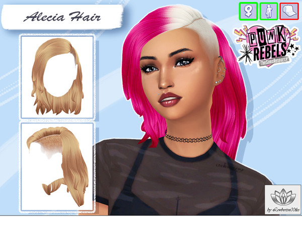 Sims 4 — Alecia Hair (Punk Rebels) by Lewbertsn00tles — A long wispy hairstyle with a shaved side. Maxis Match