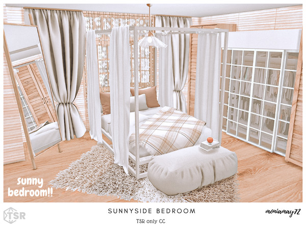 Sims 4 — Sunnyside Bedroom by Moniamay72 — A beautiful modern bedroom in light wooden colors.