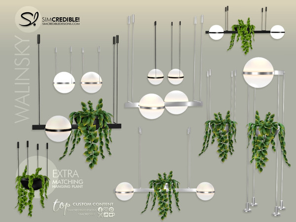 Sims 4 — Walinsky Ceiling Lamp 1 Globe 1 Plant Short by SIMcredible! — Call your sim friends for dinner and show off this