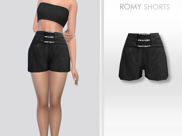Sims 4 — Romy Shorts by Puresim — Black shorts for female sims.