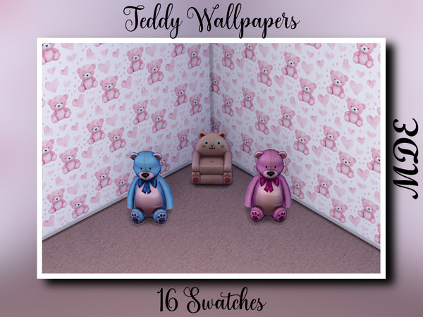 Sims 4 — Teddy Wallpapers by MDE — Teddy Bear themed wallpapers will bring joy and happiness to your kids 16 swatches for