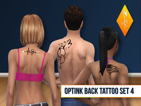 Sims 4 — OptInk Back tattoo set 4 by Stephanie_Mey1991 — This set includes 3 official Opt.Ink tattoo designs, created in