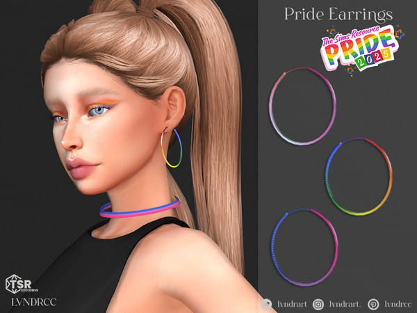 Sims 4 — Pride Earrings by LVNDRCC — Hoops with diamond insets, in subtle, blurred shades of lesbian, classic rainbow and
