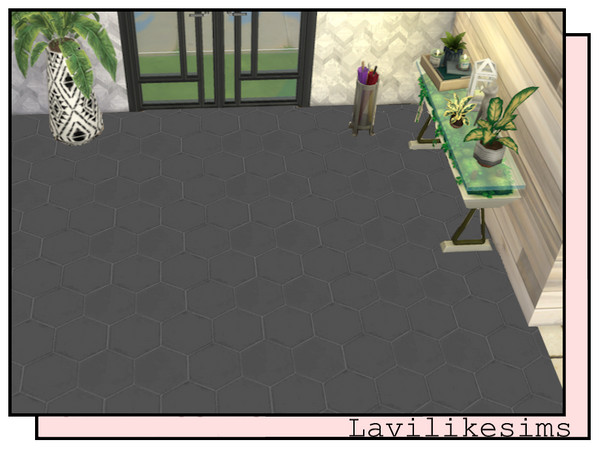 Sims 4 — Dark Stone LLS by lavilikesims — 3 dark coloured floors in a hexagon shape in 2 sizes large and small. Black,