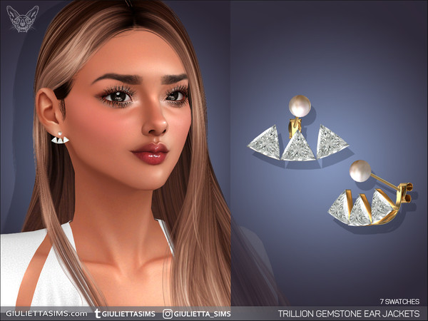Sims 4 — Trillion Gemstone Ear Jackets by feyona — Trillion Gemstone Ear Jackets come with 7 swatches.