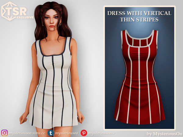 Sims 4 — Dress with vertical thin stripes by MysteriousOo — Dress with vertical thin stripes in 8 colors