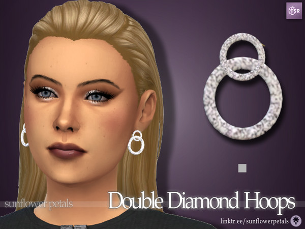 Sims 4 — Double Diamond Hoops by SunflowerPetalsCC — A pair of diamond hoop earrings in one diamond swatch; gold metal on