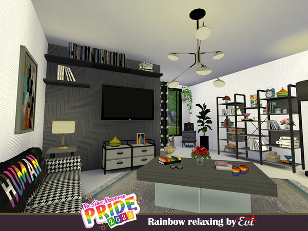 Sims 4 — Rainbow relaxing by evi — A relaxing livingroom decorated with pride items for people coming together in love