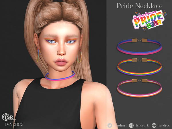 Sims 4 — Pride Necklace by LVNDRCC — Thin fabric necklace with gold closing at the back, in a variety of pride flags