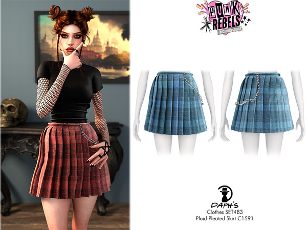 Sims 4 — PUNK REBEL - Clothes SET483 - Plaid Pleated Skirt C1591 by Daph's — 8 Swatches