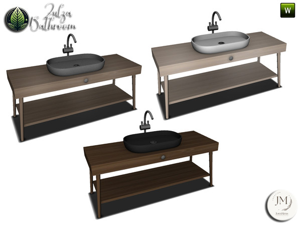 Sims 4 — zulza bathroom sink by jomsims — Natural wood bathroom set with modern bathtub,