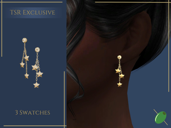 Sims 4 — Stella Earrings by Pitted0live — Drop earrings with stars on chains Custom catalog image