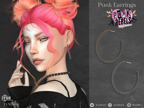 Sims 4 — (PUNK REBELS) Punk Earrings by LVNDRCC — Open hoops with pyramid stud design, in painted silver and gold.