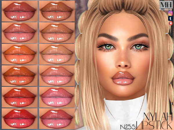 Sims 4 — [Patreon] Nylah Lipstick N255 by MagicHand — Bold shiny lipgloss in 16 colors - HQ Compatible.