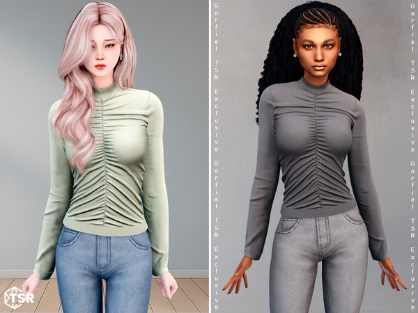 Sims 4 — Talitha - Ruched long-sleeve top by Garfiel — A sleek and modern long-sleeve top featuring a high neckline and