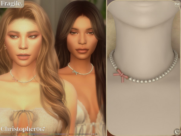 Sims 4 — Fragile Necklace by christopher0672 — This is an adorable pearl bead chain necklace with a cute tied satin