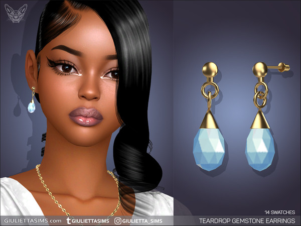 Sims 4 — Teardrop Gemstone Earrings by feyona — Teardrop Gemstone Earrings come with 14 swatches. * 14 swatches