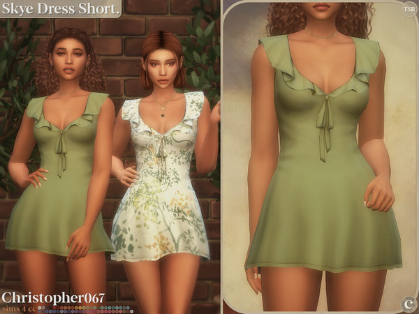 Sims 4 — Skye Dress - Short by christopher0672 — This is a stunning, short, flowy dress with a tied ruffled plunging