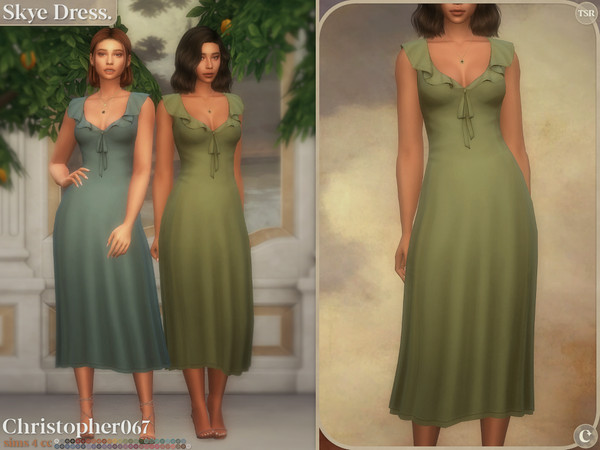 Sims 4 — Skye Dress by christopher0672 — This is a stunning, long flowy dress with a tied ruffled plunging neckline! --